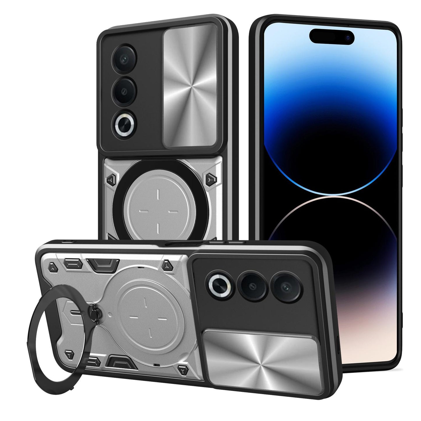 OPPO A3 Pro 5G India Magnetic Holder CD Texture Sliding Camshield Phone Case, TPU PC Shockproof Cover