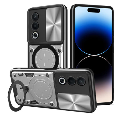 OPPO A3 Pro 5G India Magnetic Holder CD Texture Sliding Camshield Phone Case, TPU PC Shockproof Cover