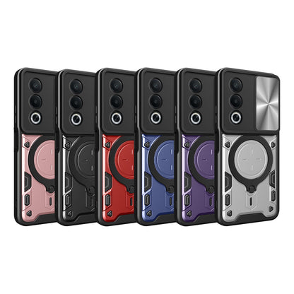 OPPO A3 Pro 5G India Magnetic Holder CD Texture Sliding Camshield Phone Case, TPU PC Shockproof Cover