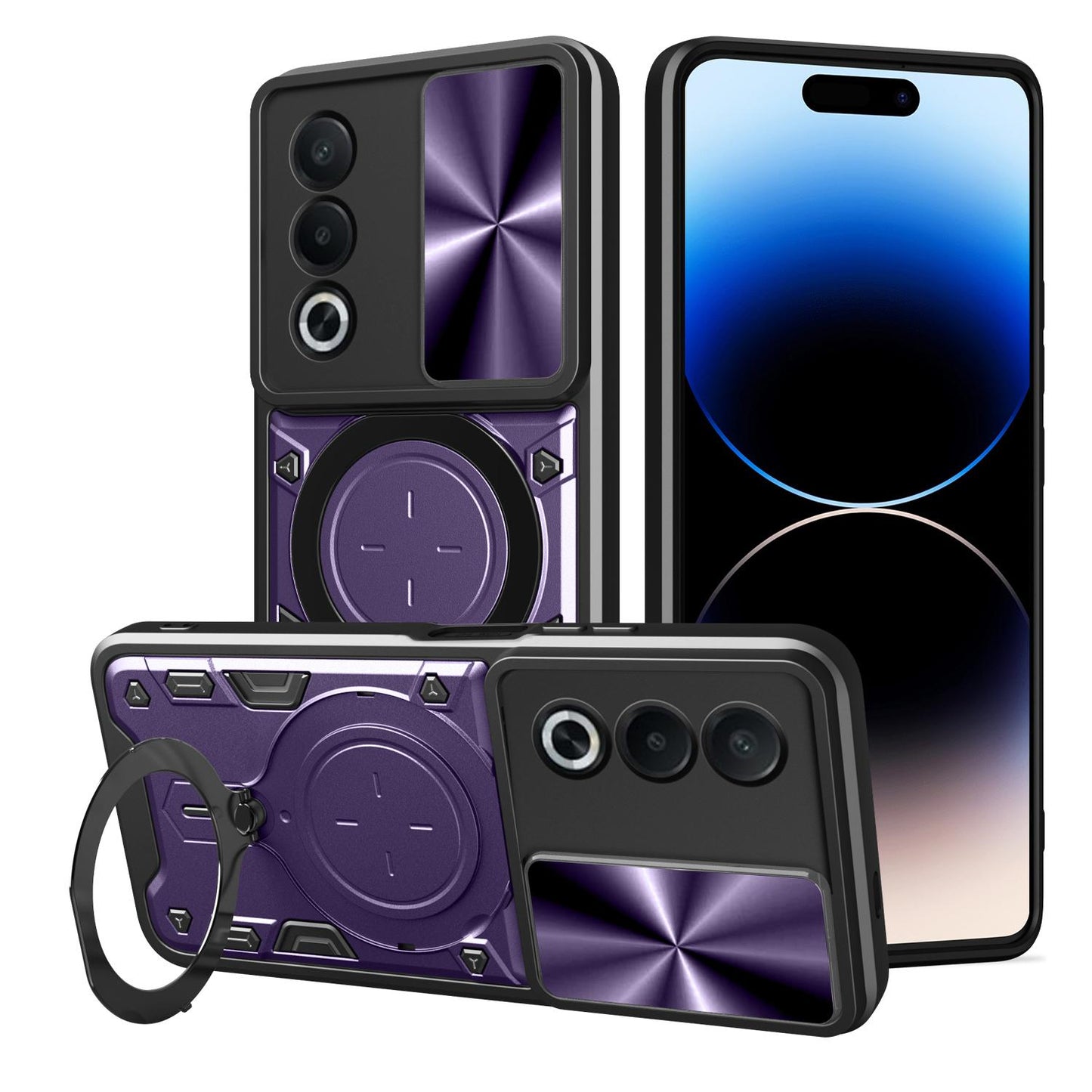 OPPO A3 Pro 5G India Magnetic Holder CD Texture Sliding Camshield Phone Case, TPU PC Shockproof Cover