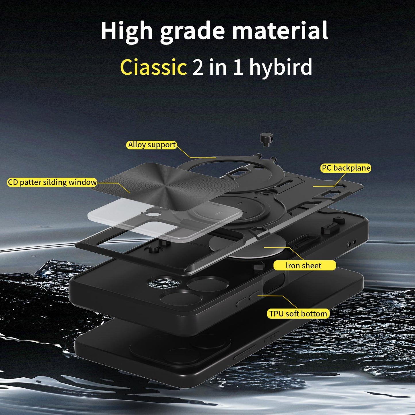 OPPO A5 Pro 5G Magnetic Holder CD Texture Sliding Camshield Phone Case, TPU PC Shockproof Cover