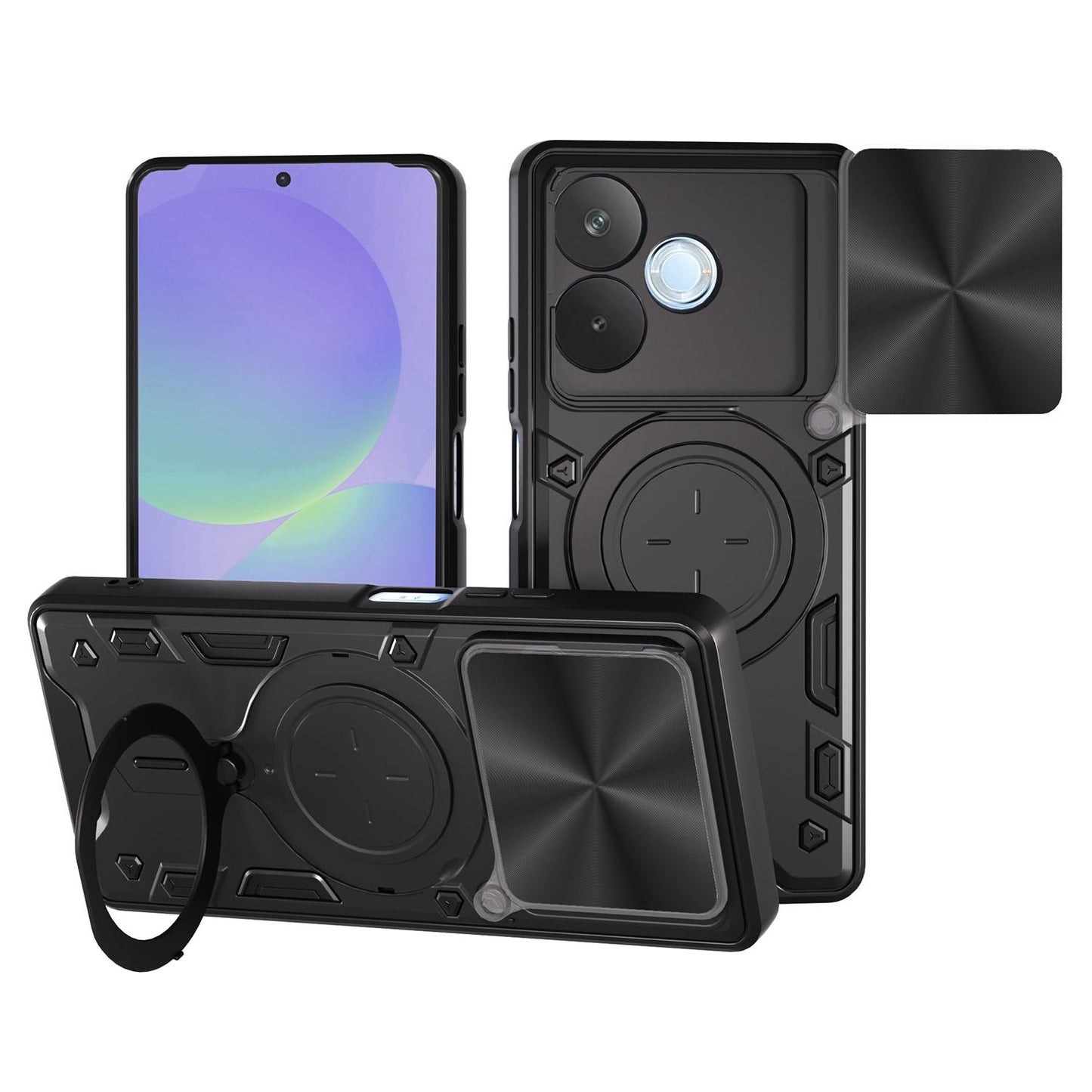 OPPO A5 Pro 5G Magnetic Holder CD Texture Sliding Camshield Phone Case, TPU PC Shockproof Cover