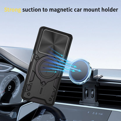 OPPO A5 Pro 5G Magnetic Holder CD Texture Sliding Camshield Phone Case, TPU PC Shockproof Cover