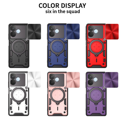 OPPO A5 Pro 5G Magnetic Holder CD Texture Sliding Camshield Phone Case, TPU PC Shockproof Cover