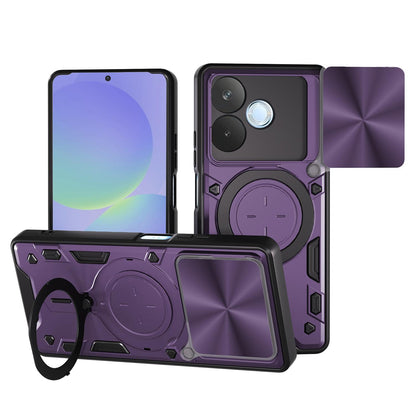 OPPO A5 Pro 5G Magnetic Holder CD Texture Sliding Camshield Phone Case, TPU PC Shockproof Cover