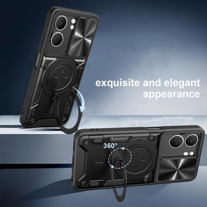 OPPO A5 5G Magnetic Holder CD Texture Sliding Camshield Phone Case, TPU PC Shockproof Cover
