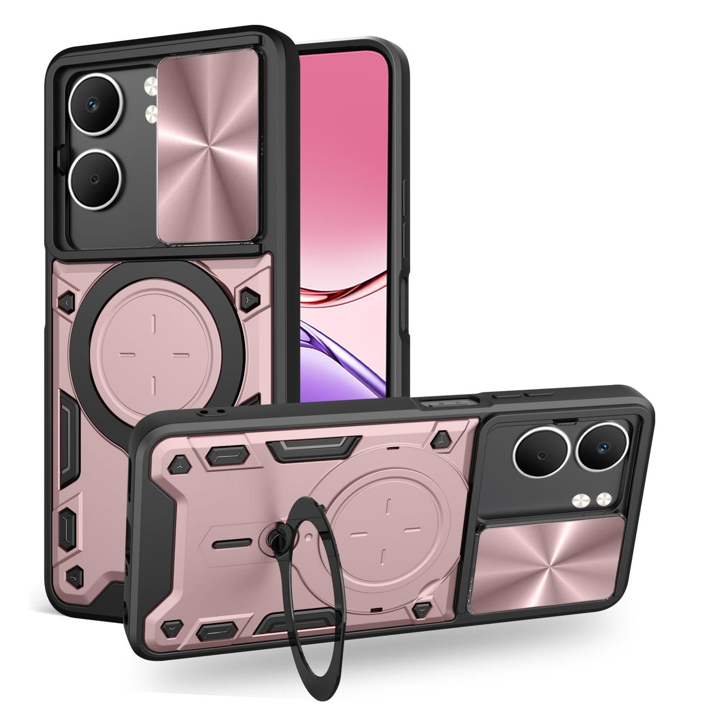 OPPO A5x 5G Magnetic Holder CD Texture Sliding Camshield Phone Case, TPU PC Shockproof Cover