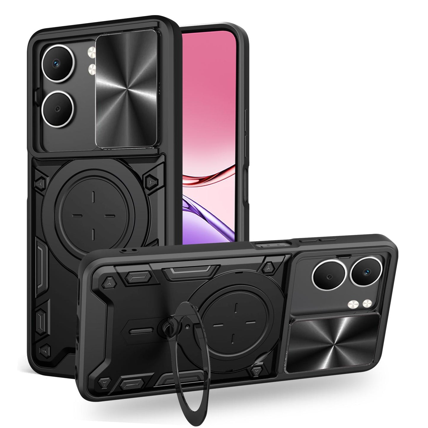 OPPO A5 5G Magnetic Holder CD Texture Sliding Camshield Phone Case, TPU PC Shockproof Cover