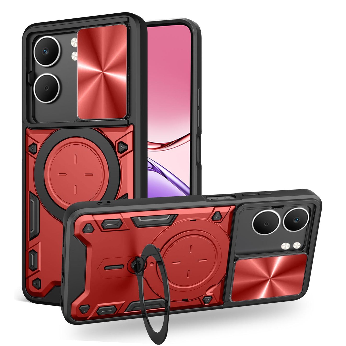 OPPO A5 5G Magnetic Holder CD Texture Sliding Camshield Phone Case, TPU PC Shockproof Cover