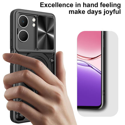 OPPO A5 5G Magnetic Holder CD Texture Sliding Camshield Phone Case, TPU PC Shockproof Cover