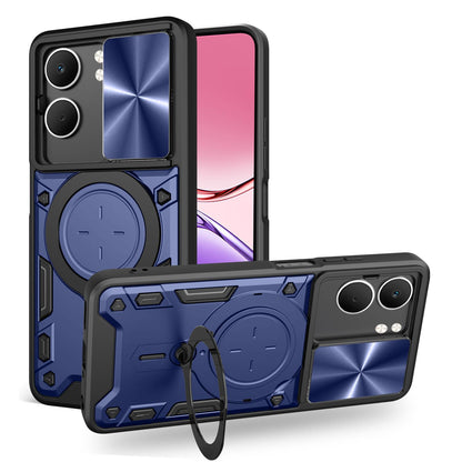 OPPO A5x 5G Magnetic Holder CD Texture Sliding Camshield Phone Case, TPU PC Shockproof Cover