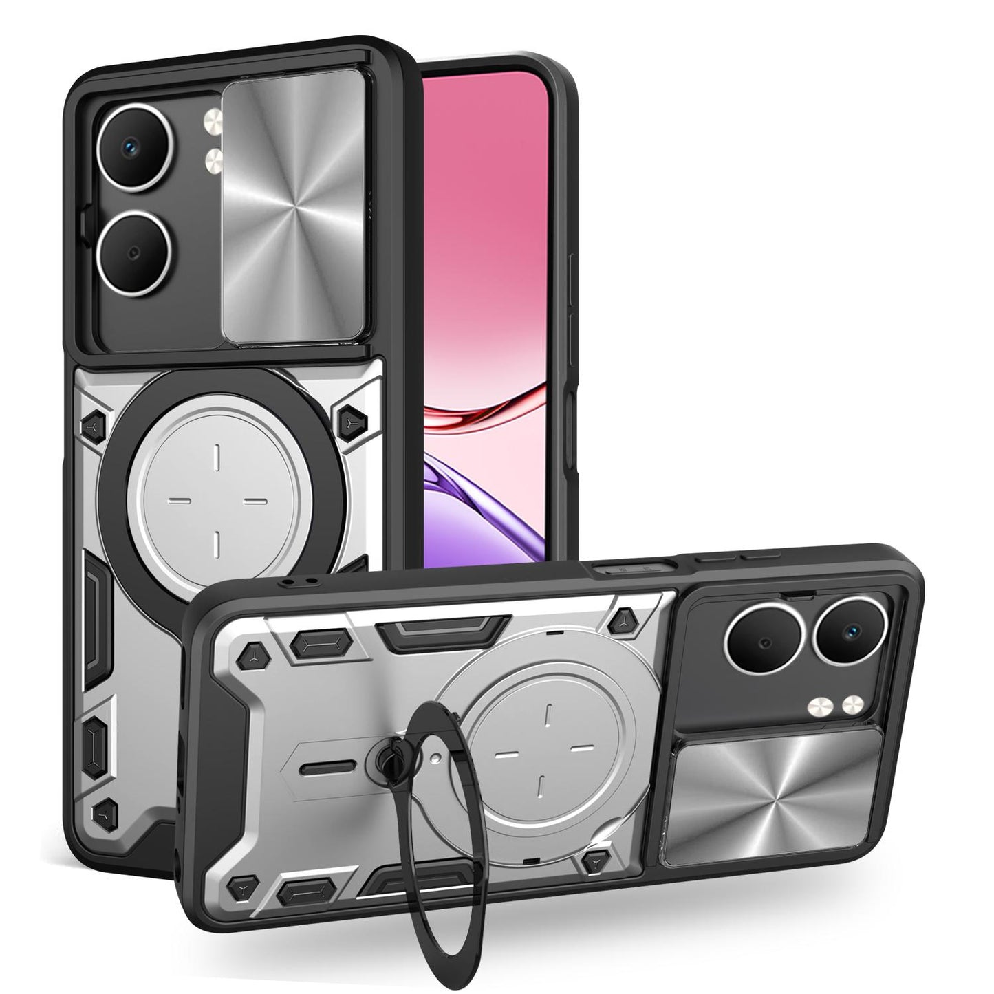 OPPO A5x 5G Magnetic Holder CD Texture Sliding Camshield Phone Case, TPU PC Shockproof Cover