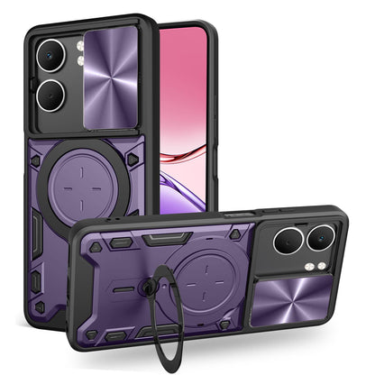 OPPO A5 5G Magnetic Holder CD Texture Sliding Camshield Phone Case, TPU PC Shockproof Cover