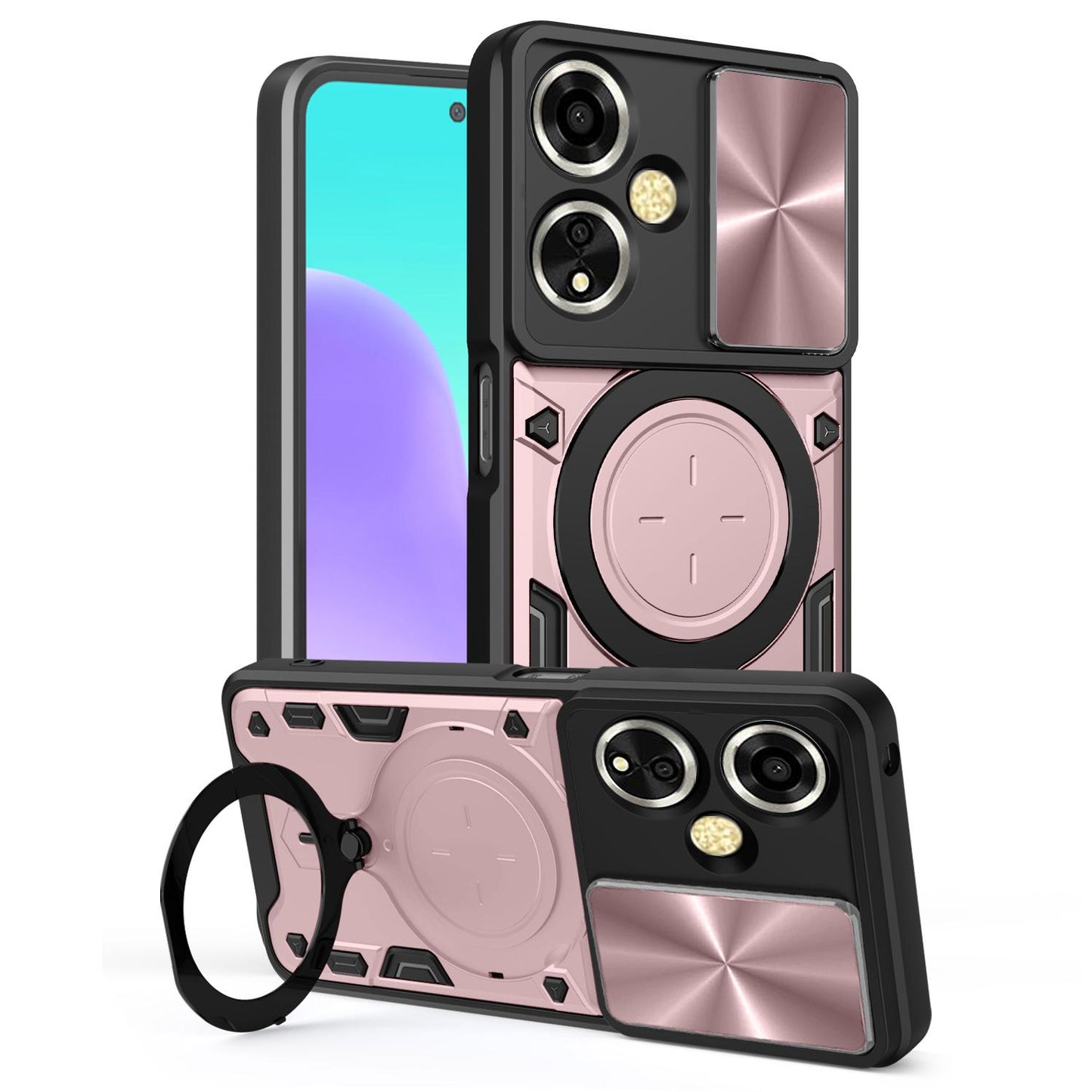 OPPO A59 5G Magnetic Holder CD Texture Sliding Camshield Phone Case, TPU PC Shockproof Cover