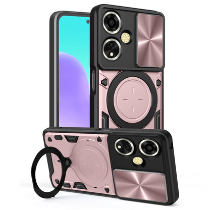 OPPO A59 5G Magnetic Holder CD Texture Sliding Camshield Phone Case, TPU PC Shockproof Cover
