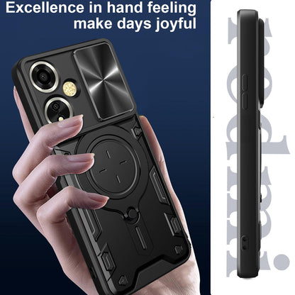 OPPO A59 5G Magnetic Holder CD Texture Sliding Camshield Phone Case, TPU PC Shockproof Cover