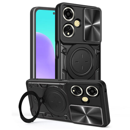 OPPO A59 5G Magnetic Holder CD Texture Sliding Camshield Phone Case, TPU PC Shockproof Cover