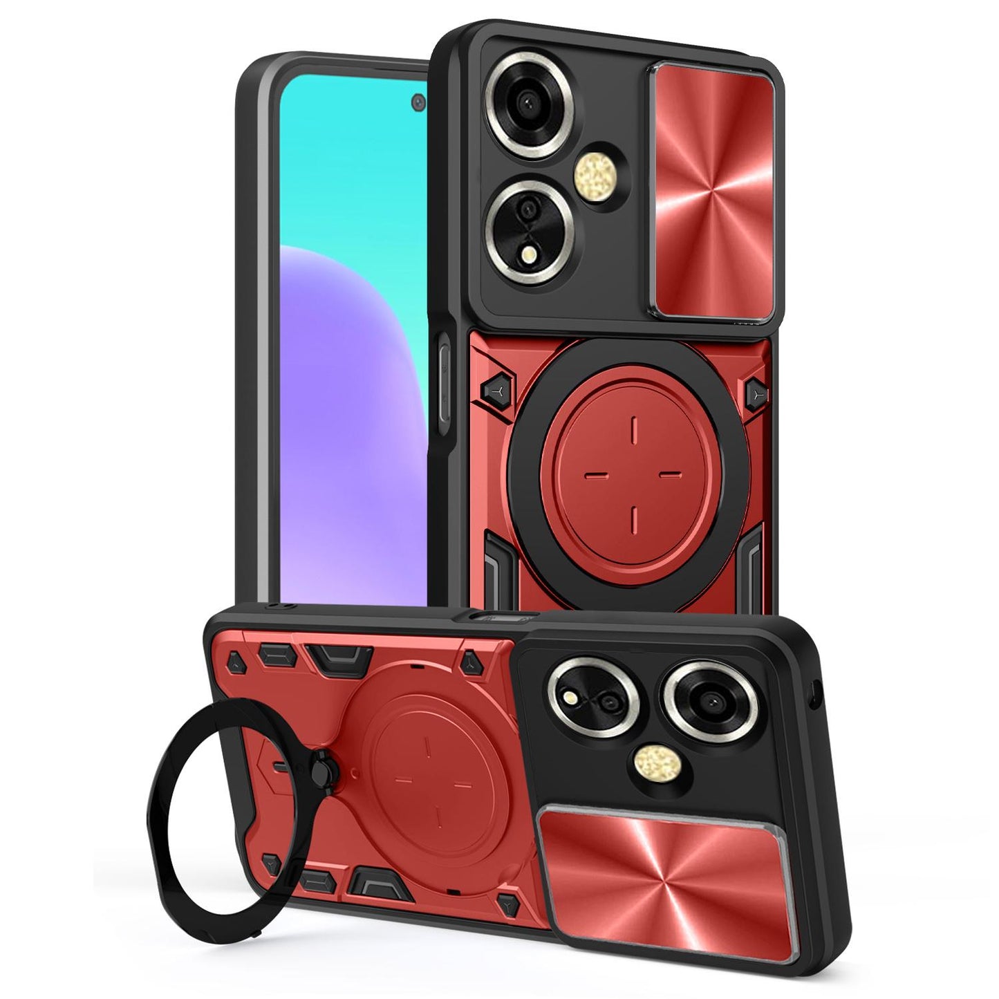 OPPO A59 5G Magnetic Holder CD Texture Sliding Camshield Phone Case, TPU PC Shockproof Cover