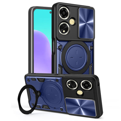 OPPO A59 5G Magnetic Holder CD Texture Sliding Camshield Phone Case, TPU PC Shockproof Cover