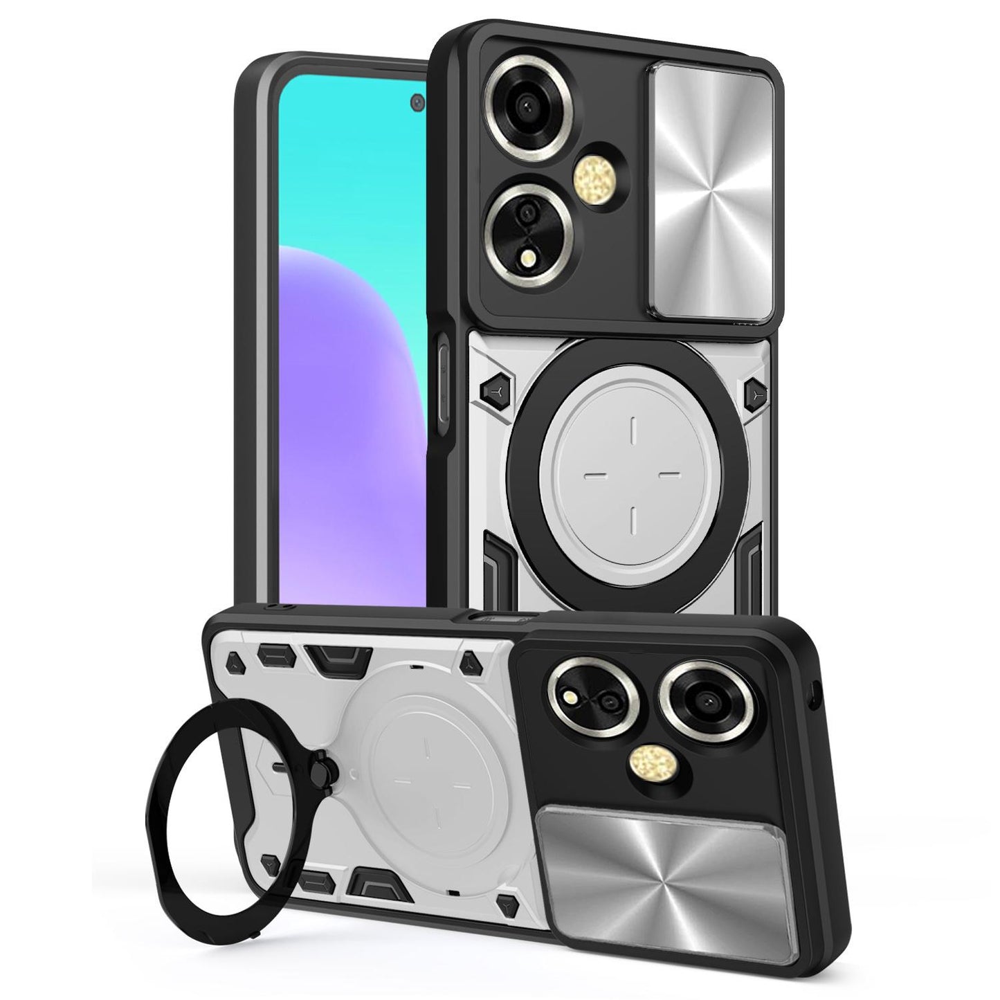 OPPO A59 5G Magnetic Holder CD Texture Sliding Camshield Phone Case, TPU PC Shockproof Cover