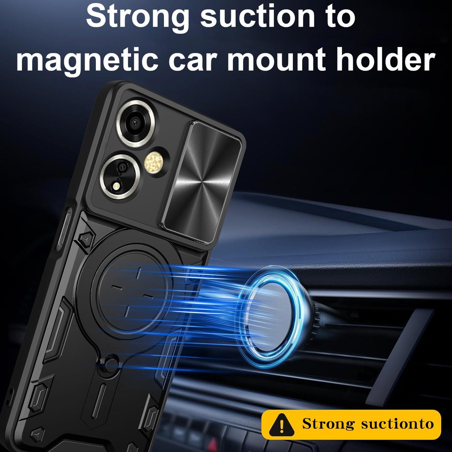 OPPO A59 5G Magnetic Holder CD Texture Sliding Camshield Phone Case, TPU PC Shockproof Cover