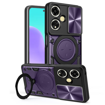 OPPO A59 5G Magnetic Holder CD Texture Sliding Camshield Phone Case, TPU PC Shockproof Cover