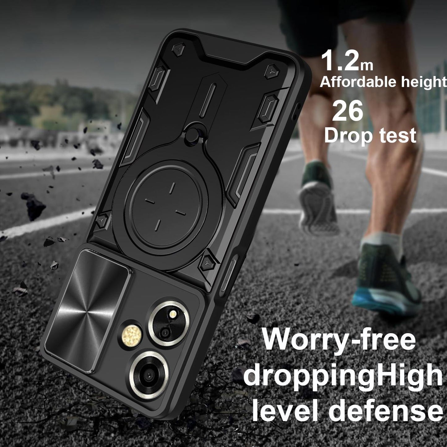 OPPO A59 5G Magnetic Holder CD Texture Sliding Camshield Phone Case, TPU PC Shockproof Cover