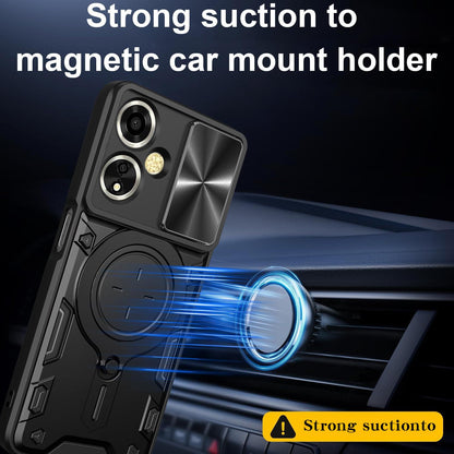OPPO A59 5G Magnetic Holder CD Texture Sliding Camshield Phone Case, TPU PC Shockproof Cover