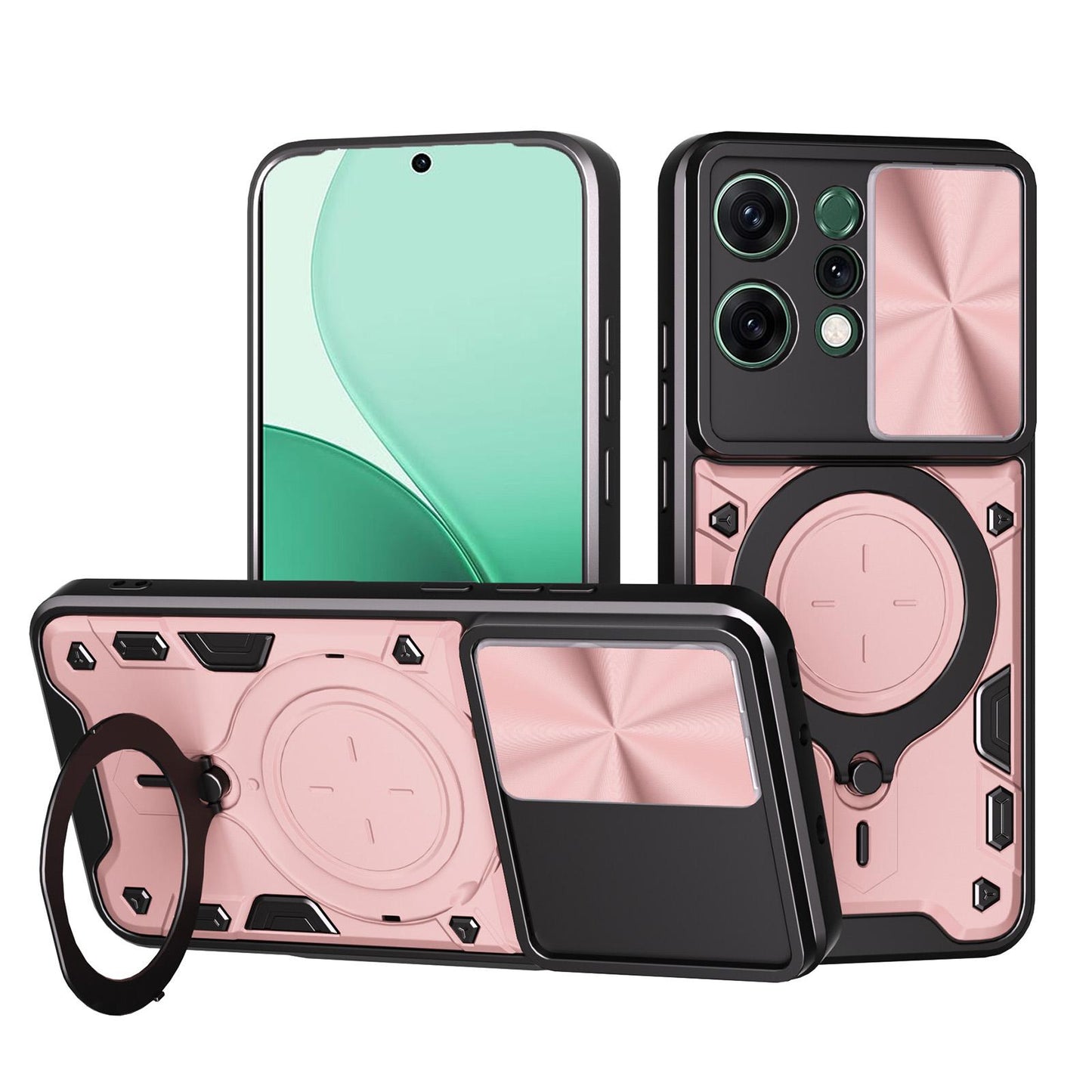 OPPO Reno14 5G Magnetic Holder CD Texture Sliding Camshield Phone Case, TPU PC Shockproof Cover