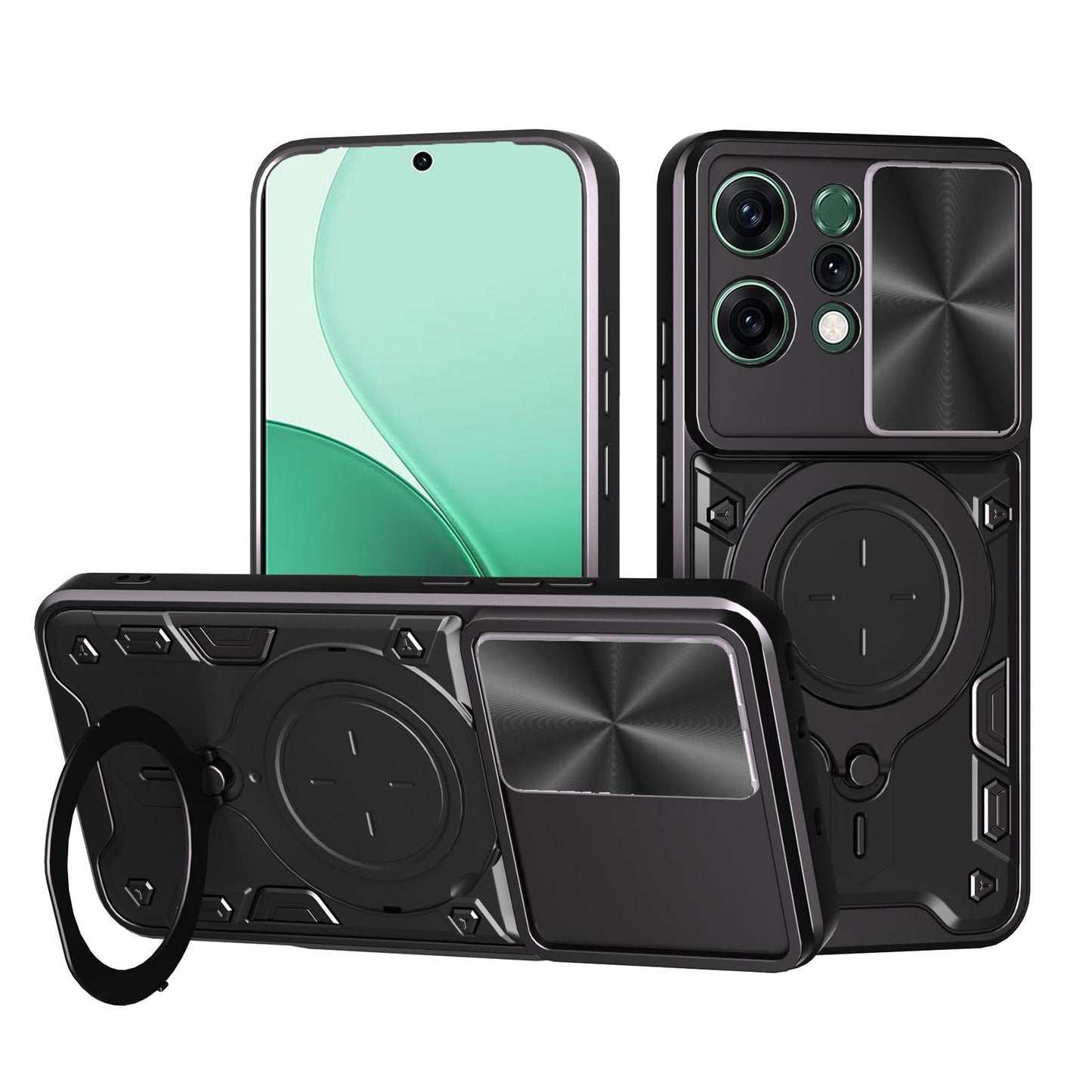 OPPO Reno14 5G Magnetic Holder CD Texture Sliding Camshield Phone Case, TPU PC Shockproof Cover