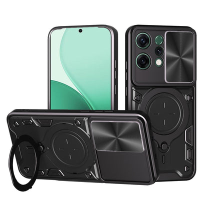 OPPO Reno14 5G Magnetic Holder CD Texture Sliding Camshield Phone Case, TPU PC Shockproof Cover