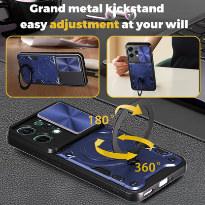 OPPO Reno14 5G Magnetic Holder CD Texture Sliding Camshield Phone Case, TPU PC Shockproof Cover