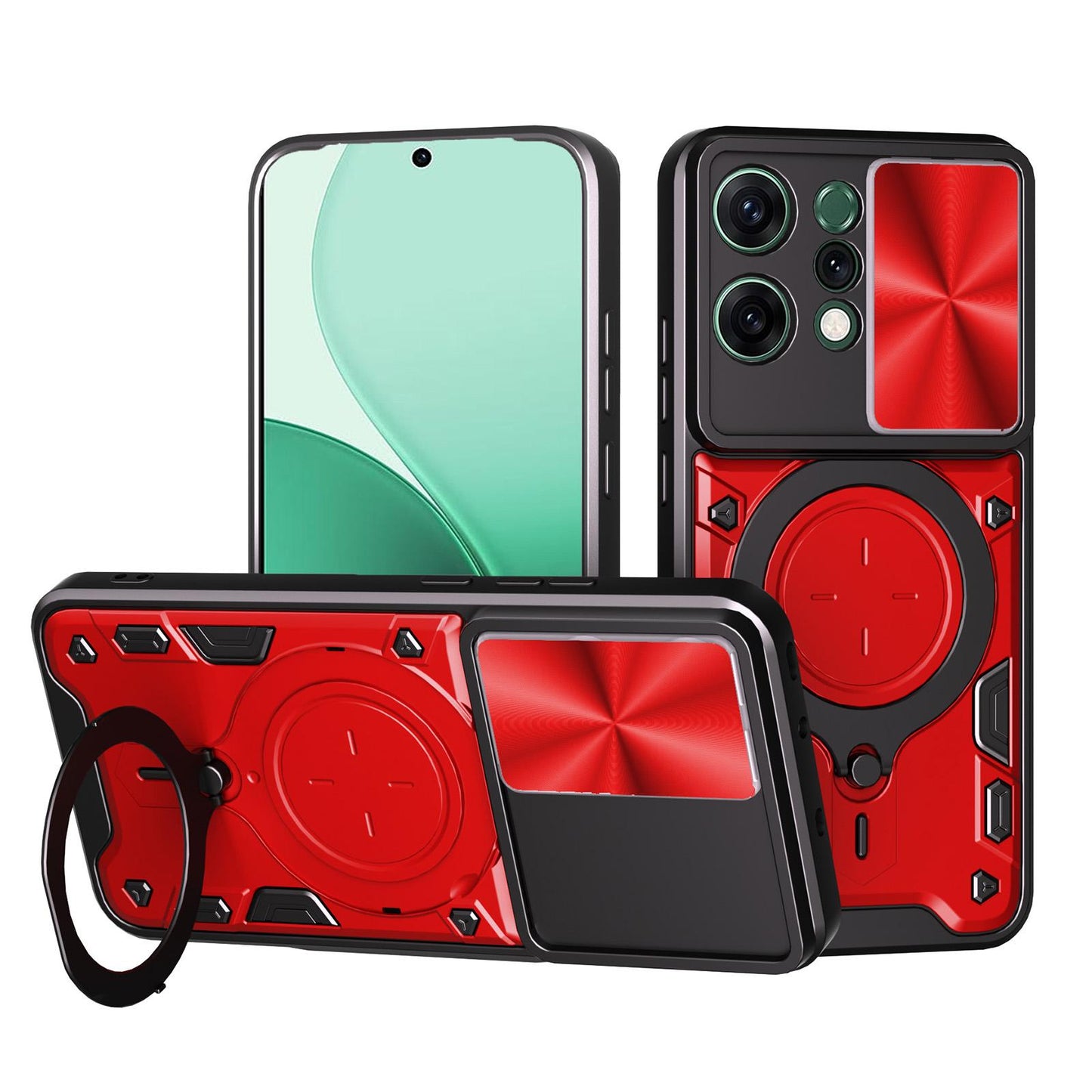 OPPO Reno14 5G Magnetic Holder CD Texture Sliding Camshield Phone Case, TPU PC Shockproof Cover