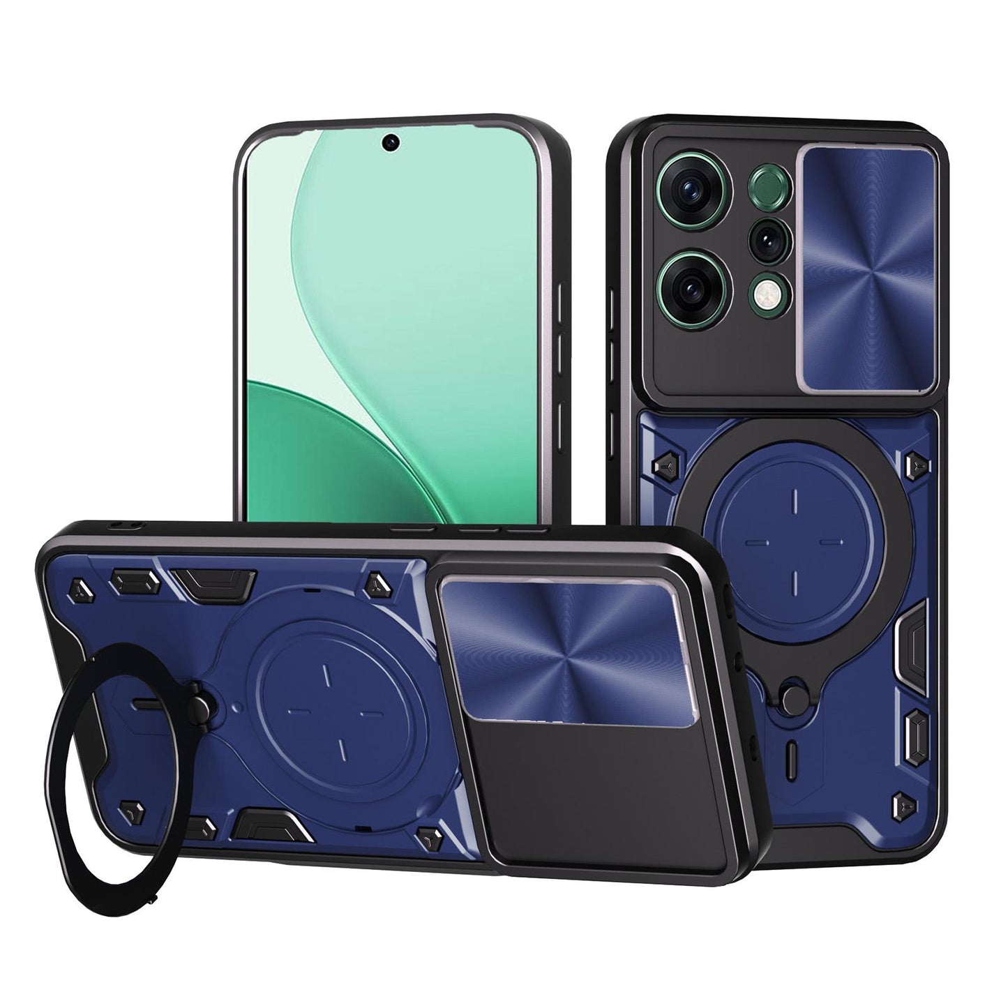 OPPO Reno14 5G Magnetic Holder CD Texture Sliding Camshield Phone Case, TPU PC Shockproof Cover