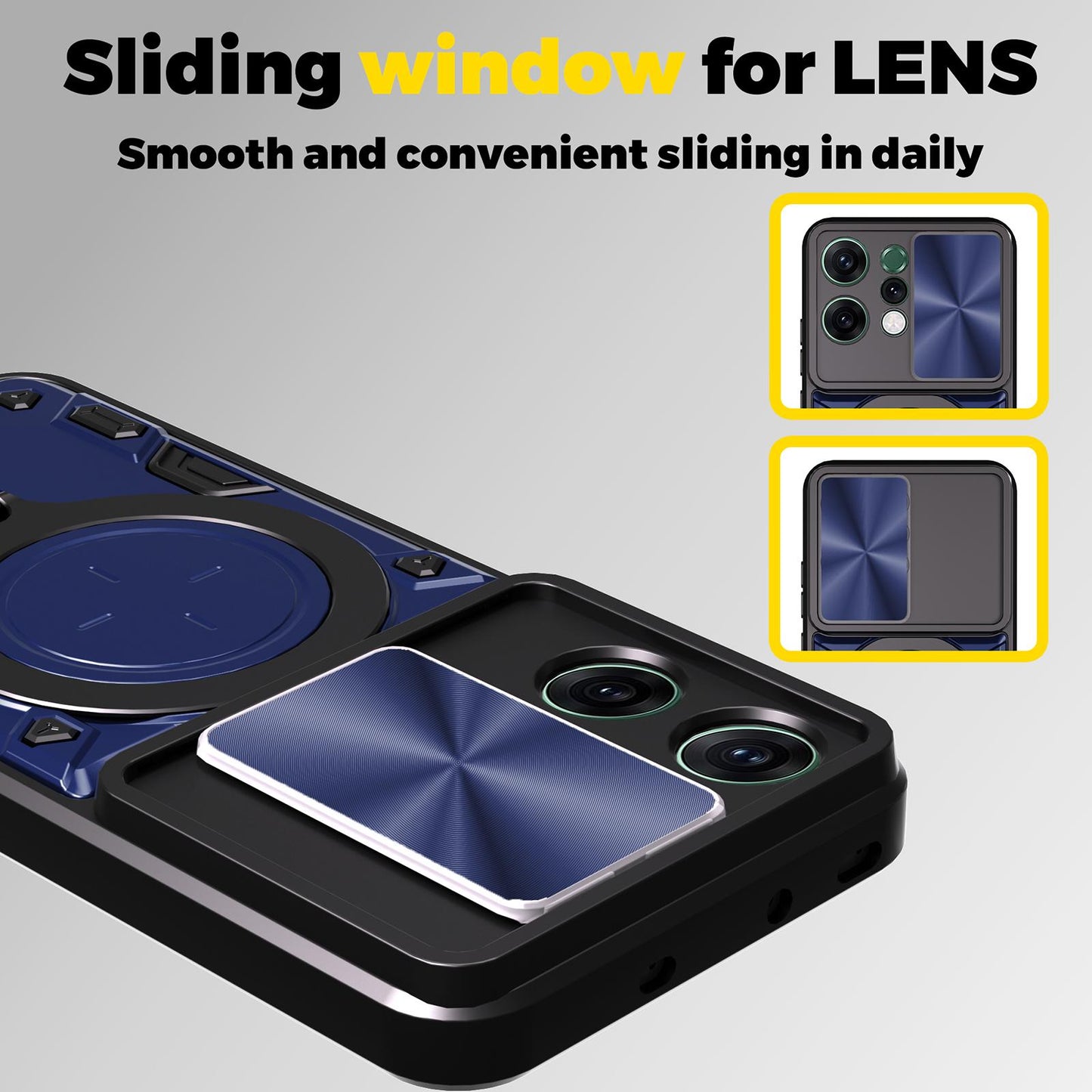 OPPO Reno14 5G Magnetic Holder CD Texture Sliding Camshield Phone Case, TPU PC Shockproof Cover