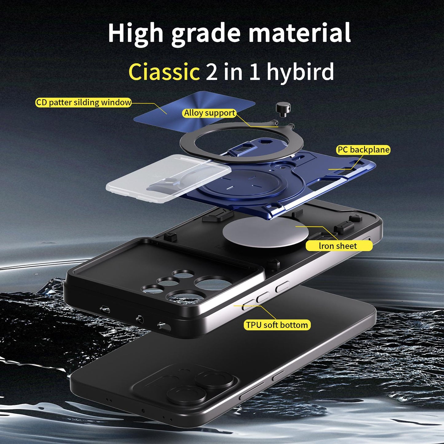 OPPO Reno14 5G Magnetic Holder CD Texture Sliding Camshield Phone Case, TPU PC Shockproof Cover