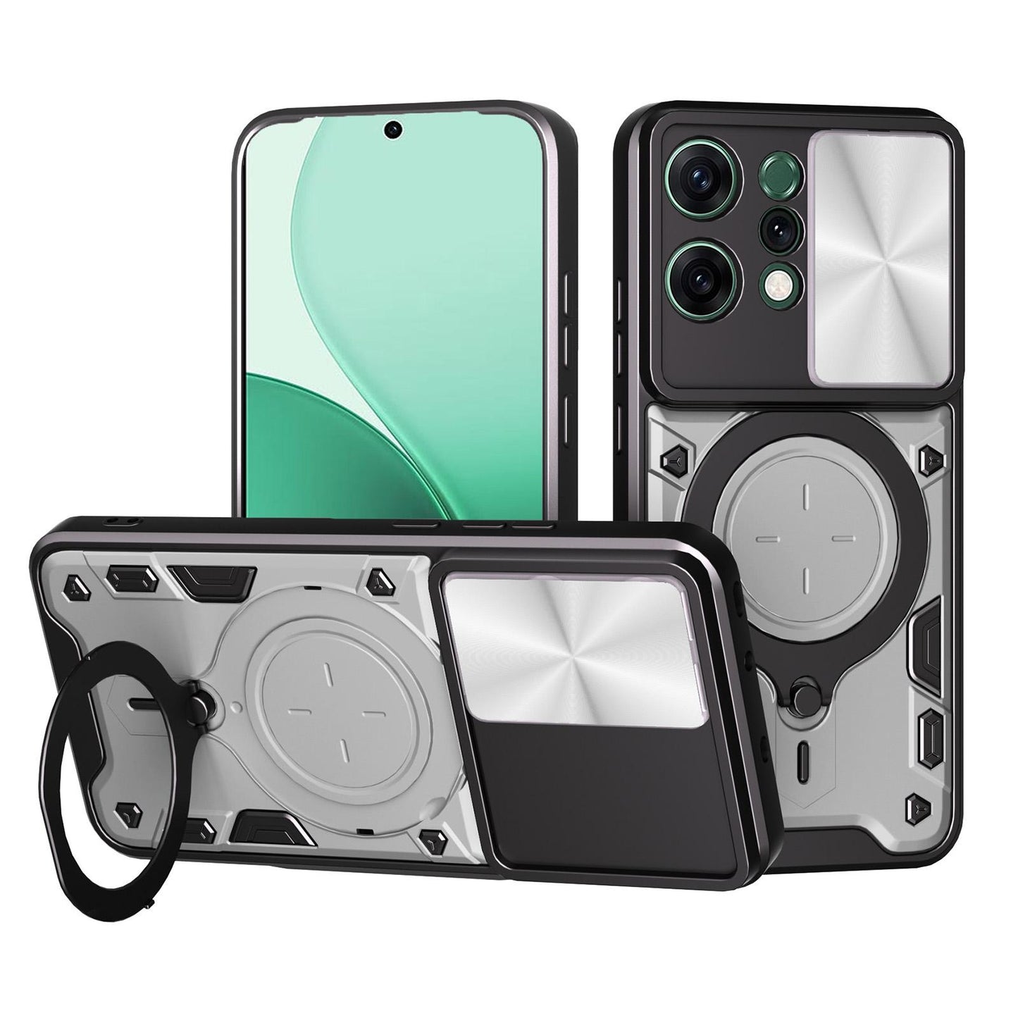 OPPO Reno14 5G Magnetic Holder CD Texture Sliding Camshield Phone Case, TPU PC Shockproof Cover