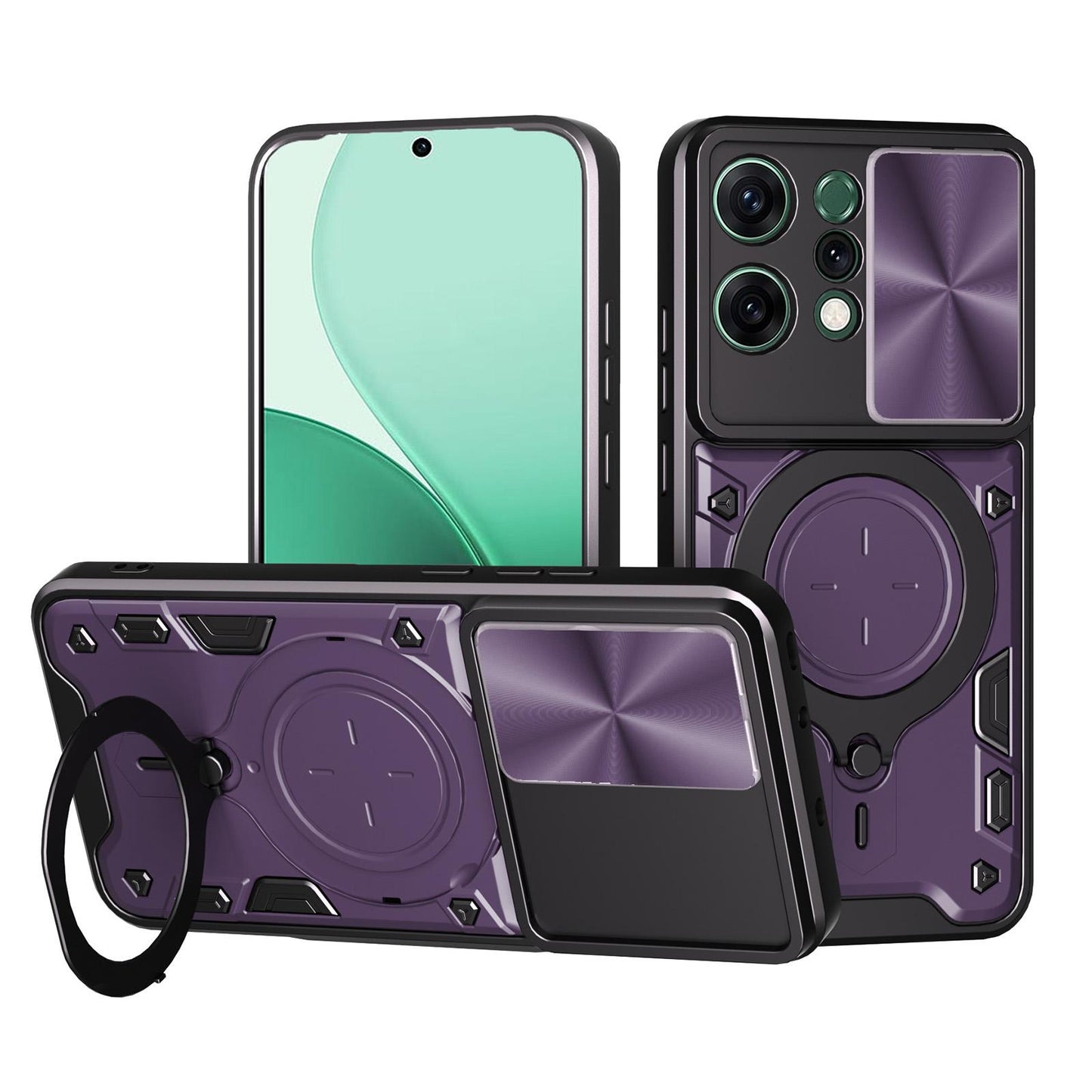 OPPO Reno14 5G Magnetic Holder CD Texture Sliding Camshield Phone Case, TPU PC Shockproof Cover