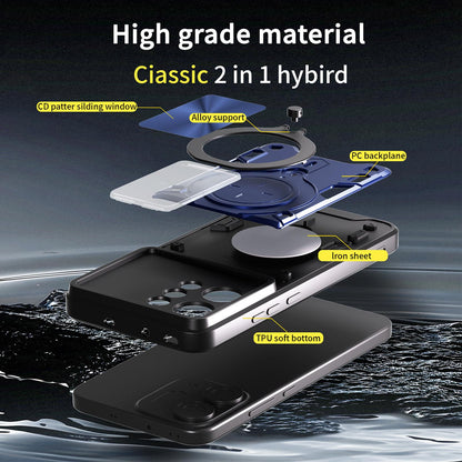 OPPO Reno14 5G Magnetic Holder CD Texture Sliding Camshield Phone Case, TPU PC Shockproof Cover
