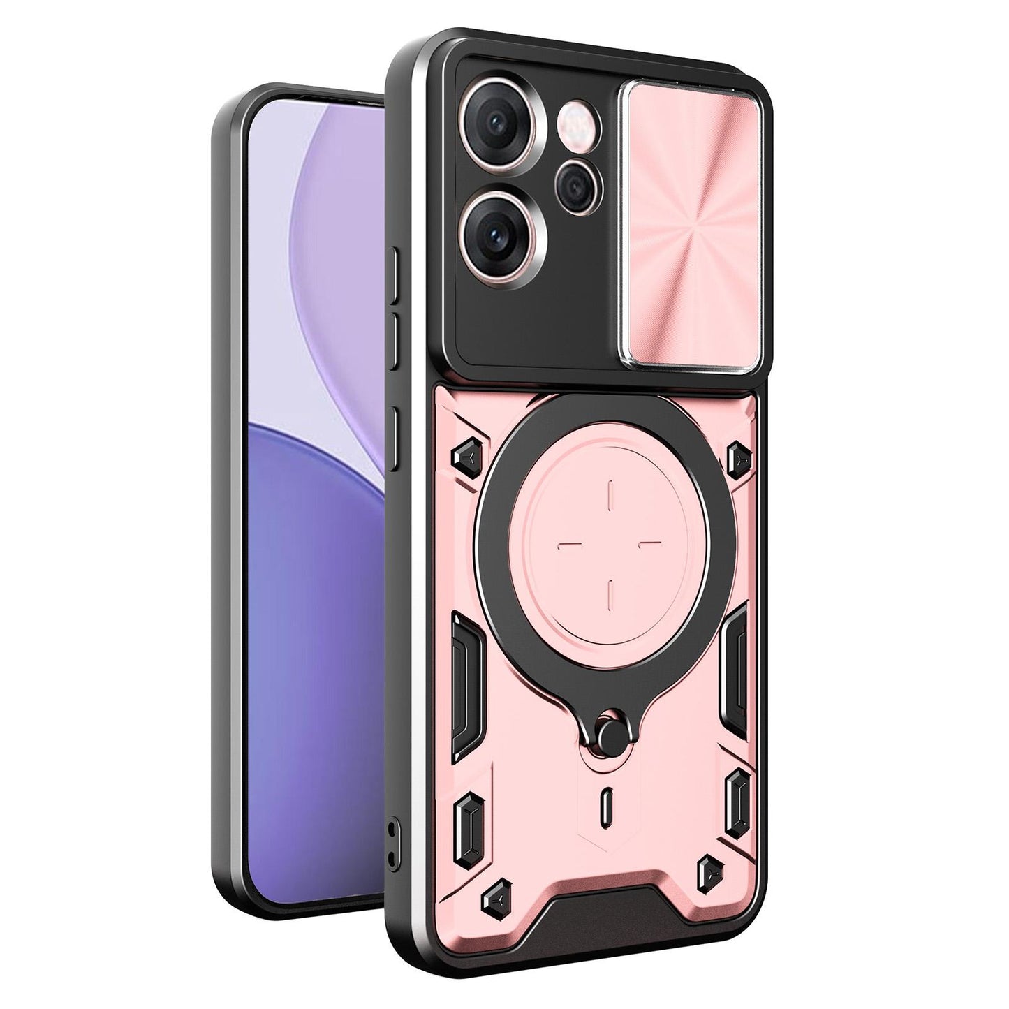 OPPO Reno14 F 5G Magnetic Holder CD Texture Sliding Camshield Phone Case, TPU PC Shockproof Cover