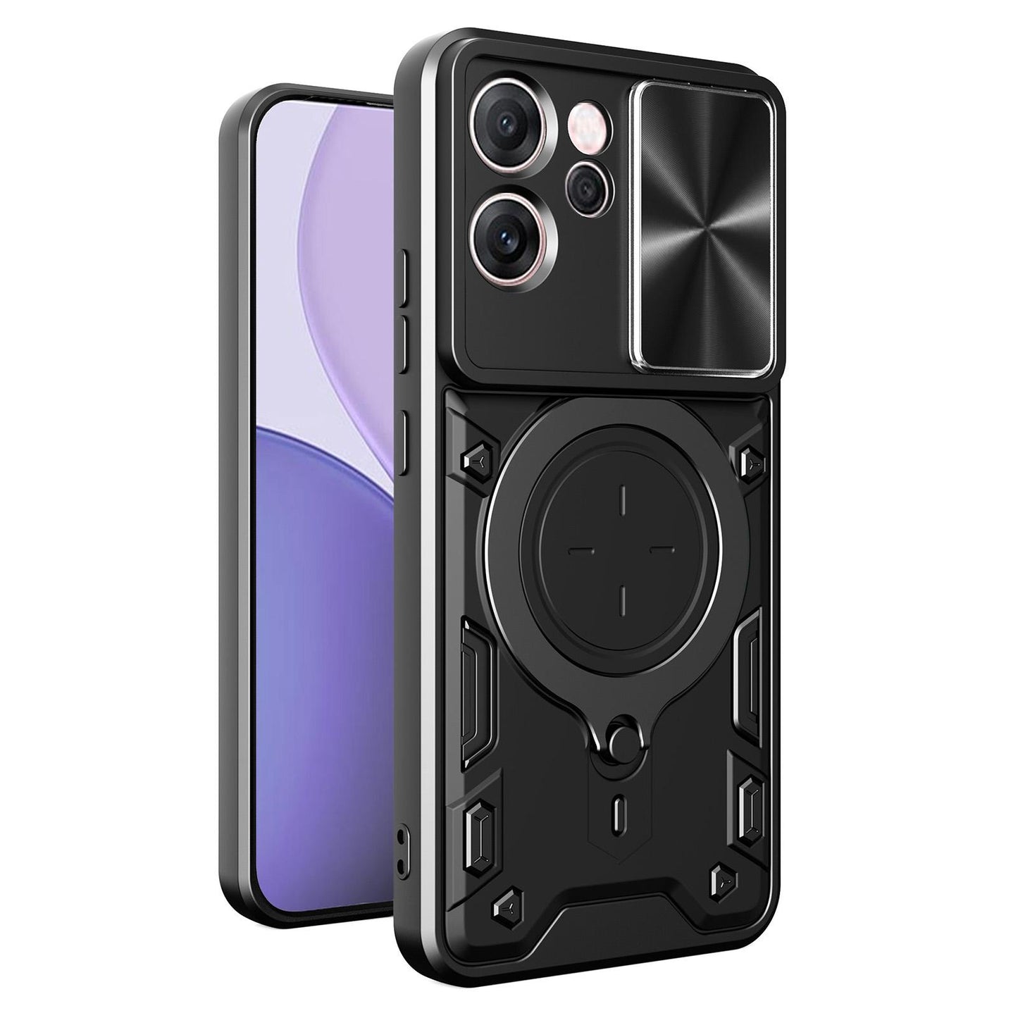 OPPO Reno14 F 5G Magnetic Holder CD Texture Sliding Camshield Phone Case, TPU PC Shockproof Cover