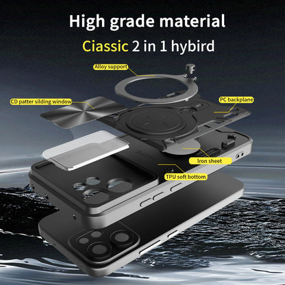 OPPO Reno14 F 5G Magnetic Holder CD Texture Sliding Camshield Phone Case, TPU PC Shockproof Cover