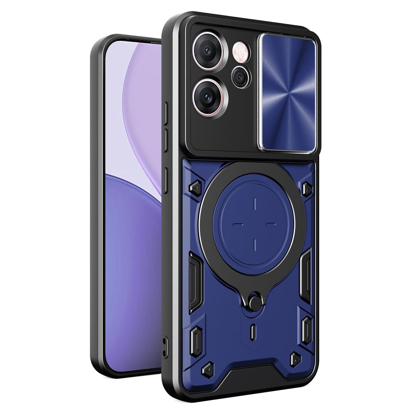 OPPO Reno14 F 5G Magnetic Holder CD Texture Sliding Camshield Phone Case, TPU PC Shockproof Cover