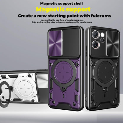 OPPO Reno14 F 5G Magnetic Holder CD Texture Sliding Camshield Phone Case, TPU PC Shockproof Cover