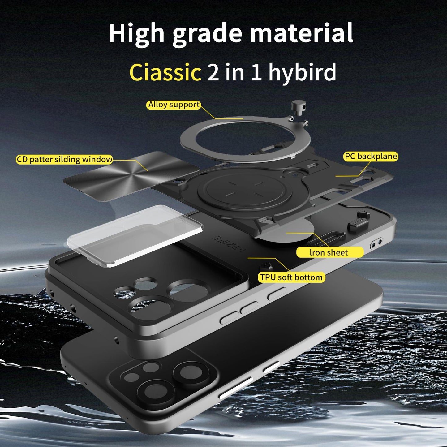 OPPO Reno14 F 5G Magnetic Holder CD Texture Sliding Camshield Phone Case, TPU PC Shockproof Cover
