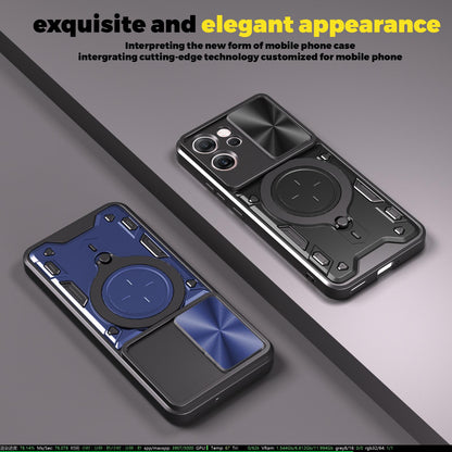 OPPO Reno14 F 5G Magnetic Holder CD Texture Sliding Camshield Phone Case, TPU PC Shockproof Cover
