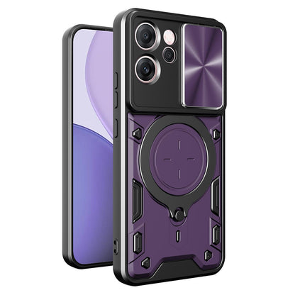 OPPO Reno14 F 5G Magnetic Holder CD Texture Sliding Camshield Phone Case, TPU PC Shockproof Cover
