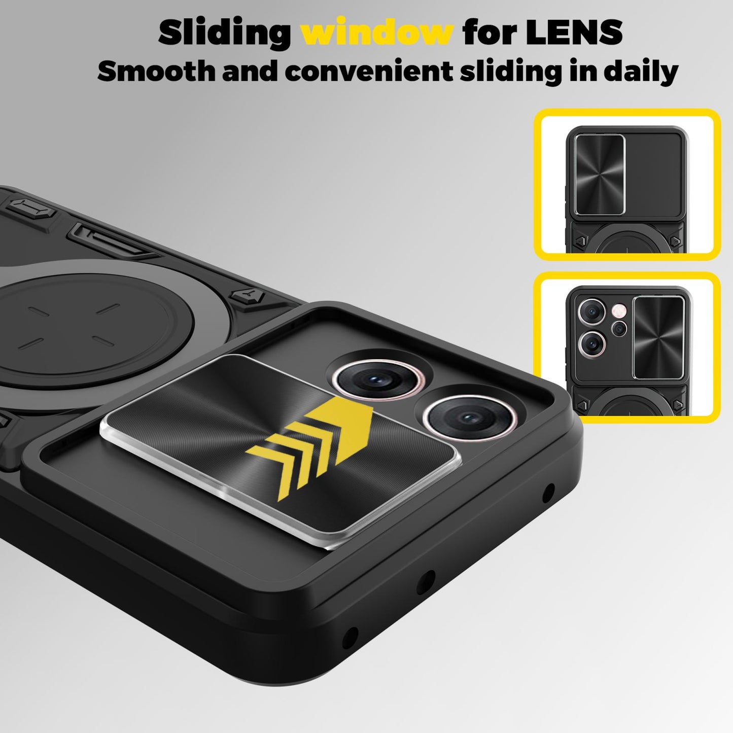 OPPO Reno14 F 5G Magnetic Holder CD Texture Sliding Camshield Phone Case, TPU PC Shockproof Cover