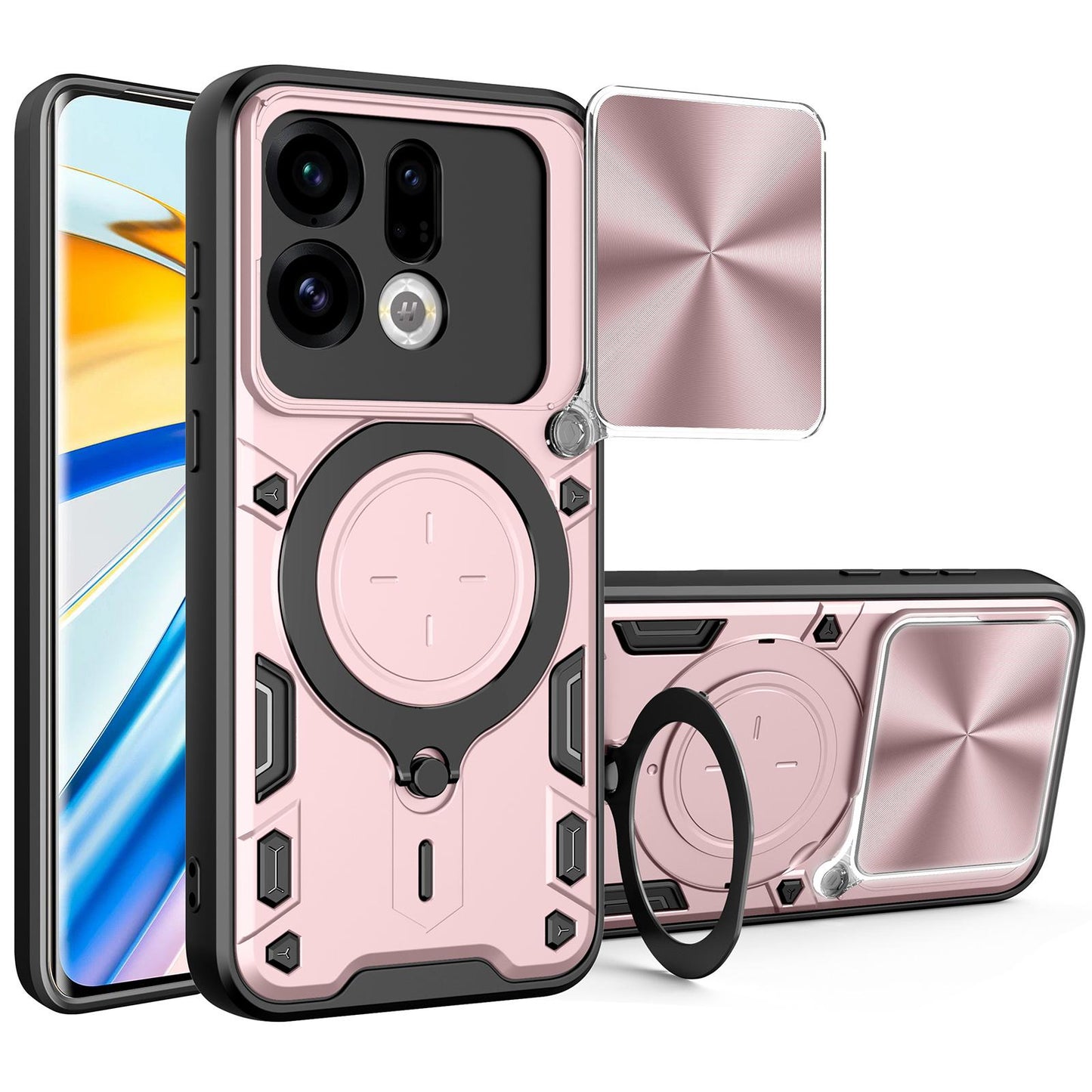 OPPO Find X9 Magnetic Holder CD Texture Sliding Camshield Phone Case, TPU PC Shockproof Cover