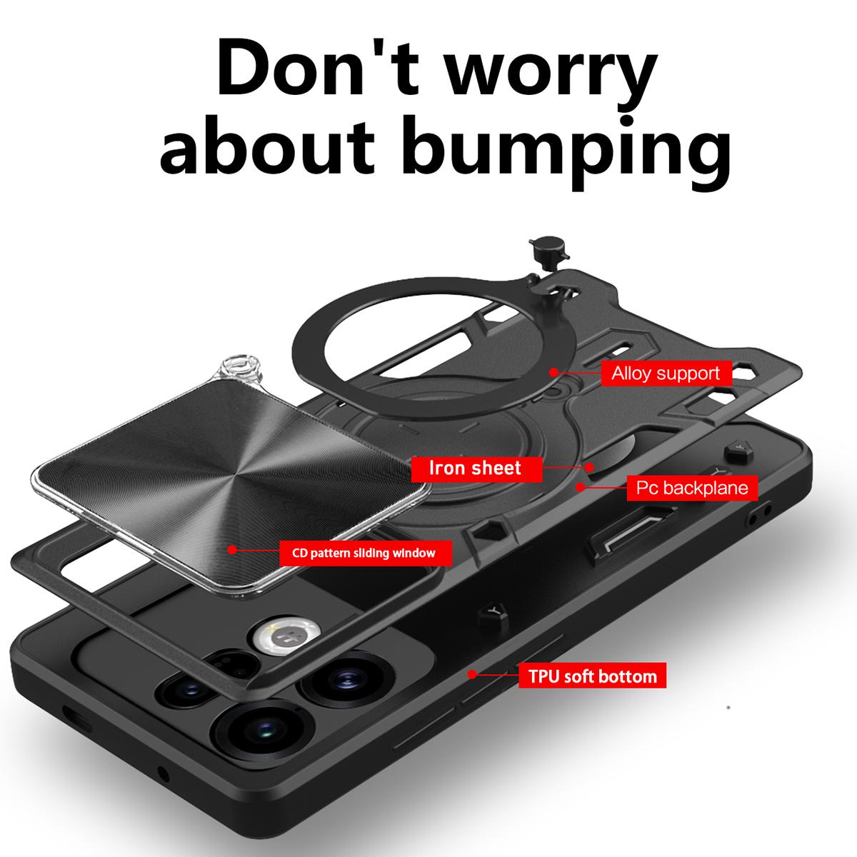 OPPO Find X9 Magnetic Holder CD Texture Sliding Camshield Phone Case, TPU PC Shockproof Cover